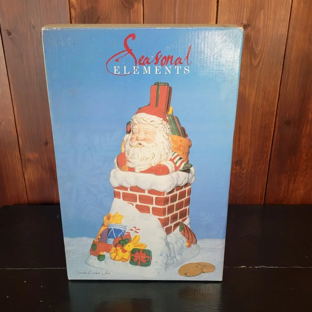 Santa Going Down Chimney Cookie Jar Ceramic Seasonal Kitchen Decor Original Pkg.